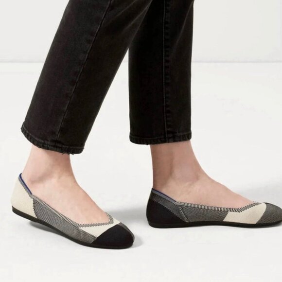 Rothy's Captoe Black White Buffalo Plaid Slip On Flats Shoes Retired Size 10.5 - Picture 3 of 13